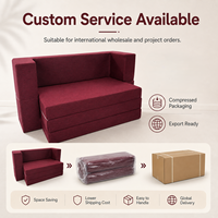 Canapé-lit pliable 2 places, tissu texturé, coussin compressible à zip, chaise longue en mousse compacte pour petits appartement