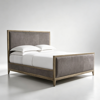 Lit de chambre à coucher en bois massif de luxe avec panneau en cuir et pied de lit, design moderne aux détails raffinés, confortable