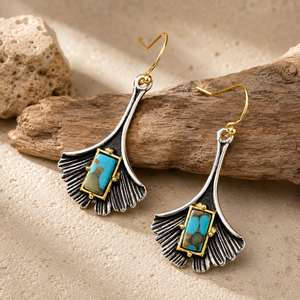Orecchini Vintage Boho con Ginkgo Biloba e Turchese, Regalo Quotidiano per Donne - Product Image 6