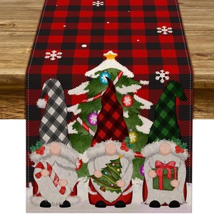 Chemin de table de Noël - Bonhomme de neige, renne, gnome - Festival d'hiver - Lin écologique - 33x183cm - Product Image 2