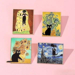 Pins en émail dur personnalisés, style Art Factory, motifs Tournesol, Le baiser de Klimt, Nuit étoilée, pour badges et mode - Product Image 3