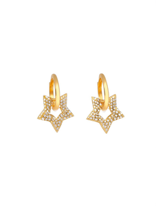 Orecchini a Cerchio con Stella Placcati in Oro con Cristalli e Strass, Alla Moda per Uso Quotidiano Femminile - Product Image 1