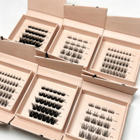 Extensions de cils en grappe pré-découpées en segments, courbure C D, pour pose DIY, avec adhésif et scellant, faites à la main, volume, vente en gros usine