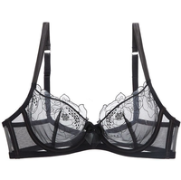 Ensemble de lingerie ODM pour femme, soutien-gorge sexy en maille transparente brodée de dentelle avec armatures, bonnets transparents non doublés, bretelles réglables, soutien avec nœud