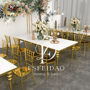 Mesa de Comedor de Acero Inoxidable Dorado Moderno de Lujo al por Mayor para Banquetes, Eventos, Fiestas, Uso en Hoteles, Muebles de Comedor Personalizados - Product Image 3