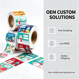 Custom Christmas Self-Adhesive <b>Labels</b> Rectangular Paper Roll Writable Digital Printing <b>Gift</b> Craft Packaging Stickers - Product Image 1