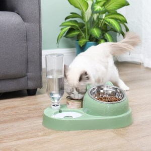 Stainless Steel 2 in 1 Combinations <b>Cat</b> Bowl Pet Double Bowl Pet <b>Feeder</b> Automatic <b>Cat</b> Drinking Fountain - Product Image 2