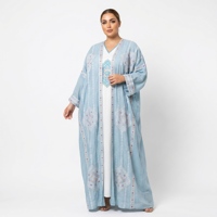 Ensemble Abaya de Luxe Bleu Foncé 2026 pour Vêtements Islamiques, Faible MOQ, Personnalisable, Entièrement Doublé, Double Couche, Abaya Fermée avec Hijab