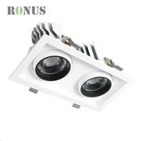 Spot encastré LED double tête 7W*2 COB, orientable, pour plafond et mur, avec grille