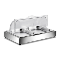 Buffet de fruits de mer et de viande crue de la cuisine japonaise, fournitures pour hôtels et restaurants, bac de présentation alimentaire en acier inoxydable avec couvercle en polycarbonate à roulettes
