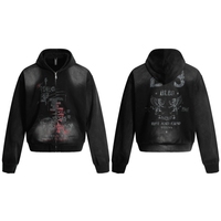 Sweat à capuche zippé personnalisable pour homme, style hip-hop streetwear, OEM, 100% coton, délavé, imprimé lettres dégradées, effet vintage