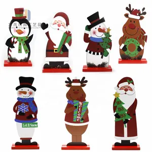 Wholesales Wooden Christmas Table Decorations Crafts Wood Snowman Santa Clause Reindeer for Holiday Centerpieces