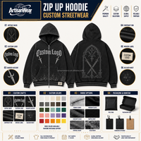 Sweat-shirt à capuche zippé pour homme, personnalisé, effet délavé, avec motif poignard et texte gothique, ourlet côtelé rayé, fourniture OEM ODM