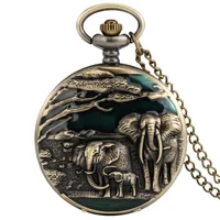 Nouveau éléphant vif gravure Vintage Bronze arabe littéral Quartz grande montre de poche chandail chaîne hommes femmes pendentif horloge cadeau