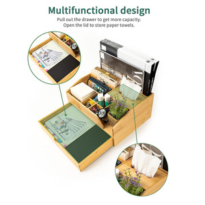 Organizador de escritorio de bambú con cajón, caja de almacenamiento multicompartimento de 34x24x15cm para papelería de oficina y pañuelos - Product Image 2