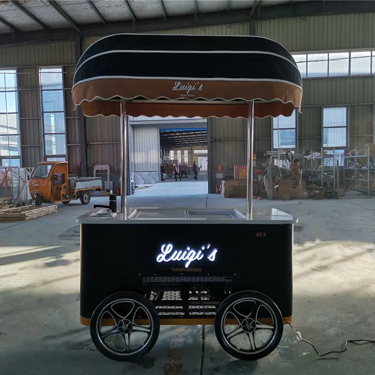 2024 Unieke Ontwerp Gelato Kar Italiaanse Ijskar Voor Italië Voor Europa Mobiele Hand Push Italiaanse Koffie Kar Fiets