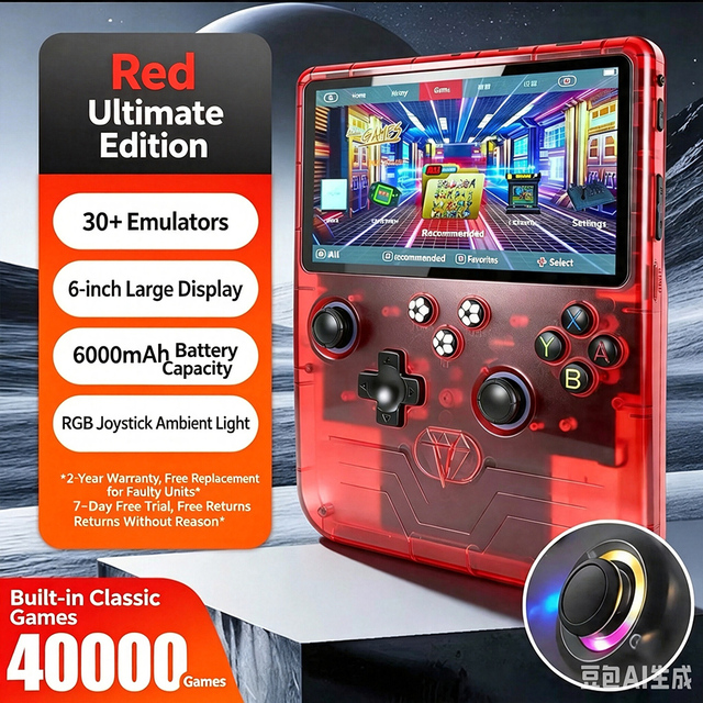 R60 MAX Handheld Game Console 6.0" IPS HD Screen 1280x720 Retro Game Player 40,000+ Games Linux/Android 14 OS Wi-Fi 3D Joysticks
