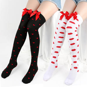 Cute Bow Lip Heart Patterned Mulheres's Over-Knee Long Socks para Festas dos Namorados - Product Image 1