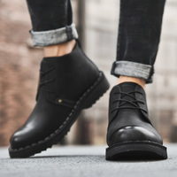 Sepatu Boots Kulit Sapi Asli Pria Model Retro Motif Kotak-kotak, Tali di Bagian Atas, Layanan Logo Kustom, Pasokan Pabrik
