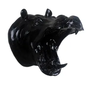 Polyresin negro hecho a mano Hippo cabeza estatua para colgar en la pared