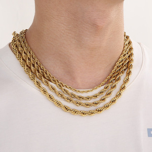 مصنع مجوهرات أميي تصنيع الذهب اللون الفولاذ المقاوم للصدأ 18 قيراط مطلية بالذهب سلسلة حبل قلادة للرجال والنساء - Product Image 3
