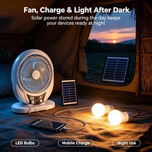 Nouveau ventilateur de table solaire de classe A, alimenté par énergie solaire, rechargeable, avec fonction powerbank - Product Image 1