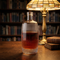 Bouteille en verre côtelée de 500 ml en forme de baril, bouteille de rhum ronde à rayures verticales avec bouchon en liège pour jus de fruits, boissons et spiritueux