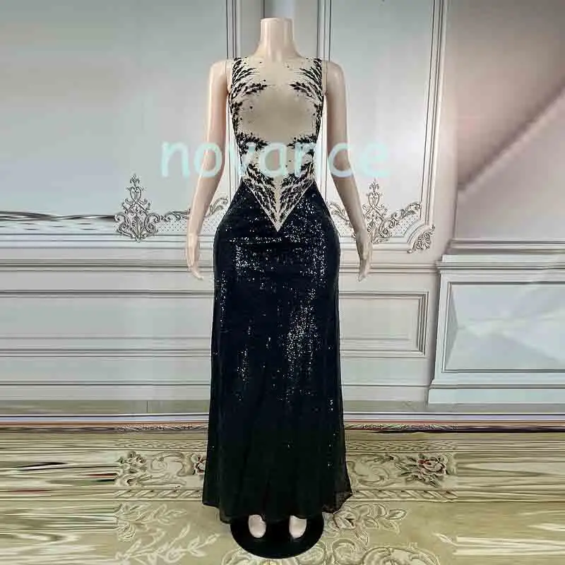 NOVANCE Y2513 도매 의류 공급 업체 여성 블랙 다이아몬드 스팽글 드레스 여성 레이디 우아한 어머니 신부 드레스