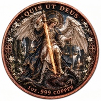 Pièce commémorative 3D en cuivre .999 de 1 once, représentant l'archange Michel, avec dragon et épée en relief coloré, pour décoration et cadeau