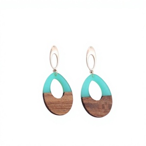 Pendientes de Aro Geométricos de la Mejor Calidad, Nuevos, para Mujer, de Madera y Resina, Plateados, Estilo Bohemia, Joyería de Moda para Bodas y Fiestas - Product Image 3