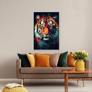 Stylish Printed <b>Canvas</b> Artwork: Modern Tiger Design in Vibrant Colors,WHITE <b>FRAMED</b> <b>CANVAS</b> - Product Image 3