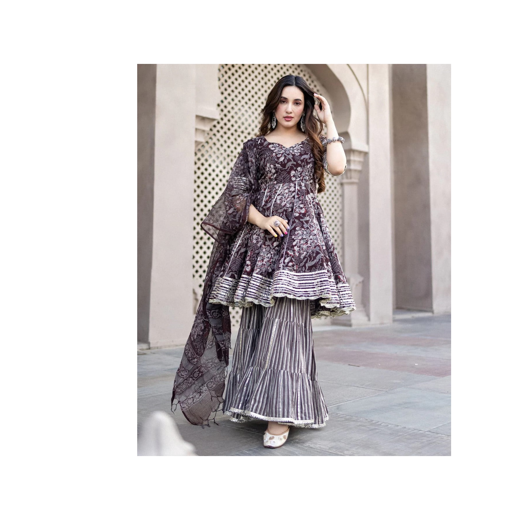 sharara dress short top Sharara Dress Set For Ladies Nidhika Shekhar  Golden Sequins Embroidered  Short Kurta Sharara Set L