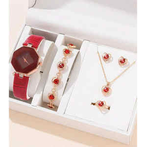 6185レディースレザークォーツハンドウォッチ5pcsハートクリスタルブレスレットジュエリーセットギフト - Product Image 3