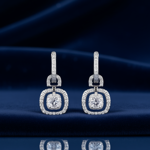 Pendientes de lujo con cristales de oro blanco para mujer, diseño geométrico de plata 925 con engaste de bisel para boda - Product Image 2
