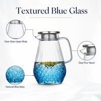 Conjunto de Jarra de Água de Vidro Borossilicato Transparente Azul com Gradiente Artístico 1500ml com Copo de 300ml para Chá Gelado e Água