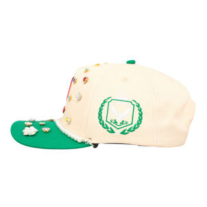 Casquette de baseball Tcap personnalisée à 5 panneaux en sergé avec motif lettre en strass et chaîne de perles – Style sportif urbain unisexe - Product Image 3