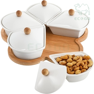 Restaurant <b>Flower</b> Shape Party Nut Candy <b>Sweets</b> Snacks Bamboo Food Serving Platter Ceramic Bowl Serving Tray Luxury - Product Image 1