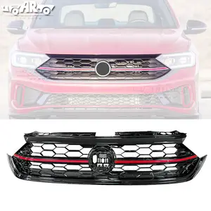 Conjunto de rejilla Haosheng de fibra de carbono sin logotipo, rejilla de parrilla de parachoques delantero estilo GLI rojo para Volkswagen Jetta 2023 +