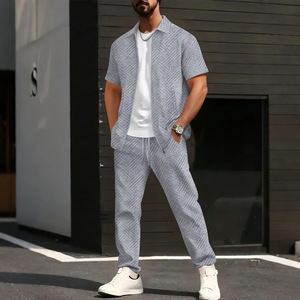 Conjunto de Pantalones Largos y Chaqueta de Manga Corta con Cierre y Jacquard de Color Sólido para <span class=keywords><strong>Hombre</strong></span>, Verano 2026, para Ocasiones Casuales - Product Image 4