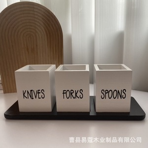 Wooden Knife Fork <b>Storage</b> <b>Box</b> Rectangle Multifunction Tableware <b>Kitchen</b> Countertop Organizer Rack - Product Image 5