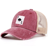 Casquette de baseball motif As de Pique, créative et amusante, délavée, avec ouverture pour queue de cheval, style frais pour hommes et femmes