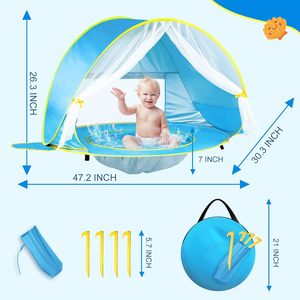 Toldo de Playa Azul con Malla Frontal Fácil de Instalar, Protección Solar UPF50+ UV, Piscina para Bebés y Niños Pequeños, Diversión al Aire Libre y Camping - Product Image 6