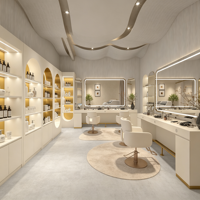 Meubles de salon de manucure de style simple personnalisé, armoire de présentation de vernis à ongles en bois, design d'intérieur moderne pour spa de beauté, éclairage LED