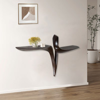Console d'entrée en bois de frêne courbé naturel massif, style nordique minimaliste, forme irrégulière, étagère murale ultra-étroite