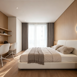 Diseño Completo de Muebles para Sala de Estar en Casa Adosada Estrecha, Estilo Moderno Minimalista Blanco, con Interior en Roble Claro y Cristal de Doble Altura - Product Image 6