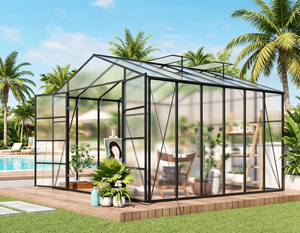 Serre <span class=keywords><strong>de</strong></span> jardin DIY 10x12 pieds en polycarbonate, facilement assemblable, résistante aux UV, avec structure en aluminium, kit d'outils écologique pour la maison et le jardin - Product Image 2