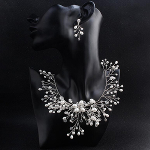 New Arrival Silver Plated Freshpearl Necklace And Earring Set Custom Bridal Handmade Jewelry Set Wedding Accessories For Women