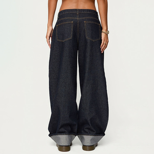 <span class=keywords><strong>Jeans</strong></span> da Donna Vintage Baggy <span class=keywords><strong>Neri</strong></span> Lavati con Orlo Grezzo Indigo, Effetto Snow Wash per Primavera Estate, a <span class=keywords><strong>Vita</strong></span> <span class=keywords><strong>Bassa</strong></span> e Gamba Dritta - Product Image 5
