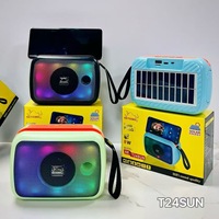 Système audio portable T24SUN à énergie solaire avec haut-parleur, lecteur de carte TF, lecteur USB, subwoofer, lumières RGB et support de téléphone