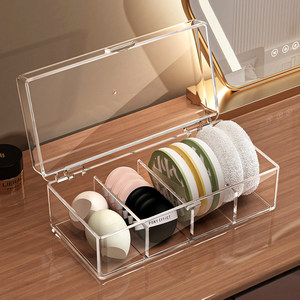 Acrylic <b>Makeup</b> Organizer With Compartments For Powder Puff Brush Lipstick Storage Beauty Sponge Holder Cosmetic Storage <b>Box</b> - Product Image 1